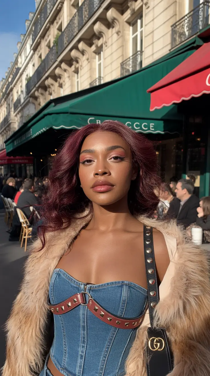 hair color for dark skin 2026 Velvet-Maroon Glam with Loose Curls