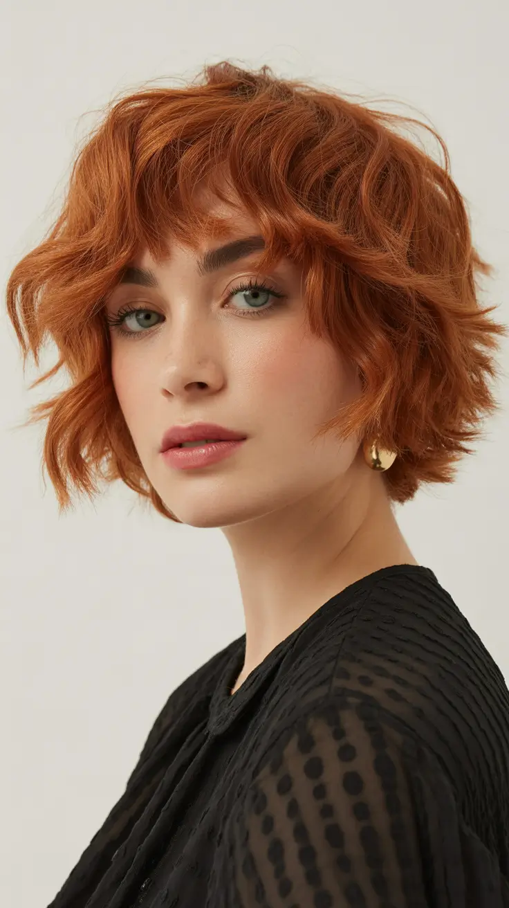 hair color light skin 2026 Ginger Spice Textured Bob