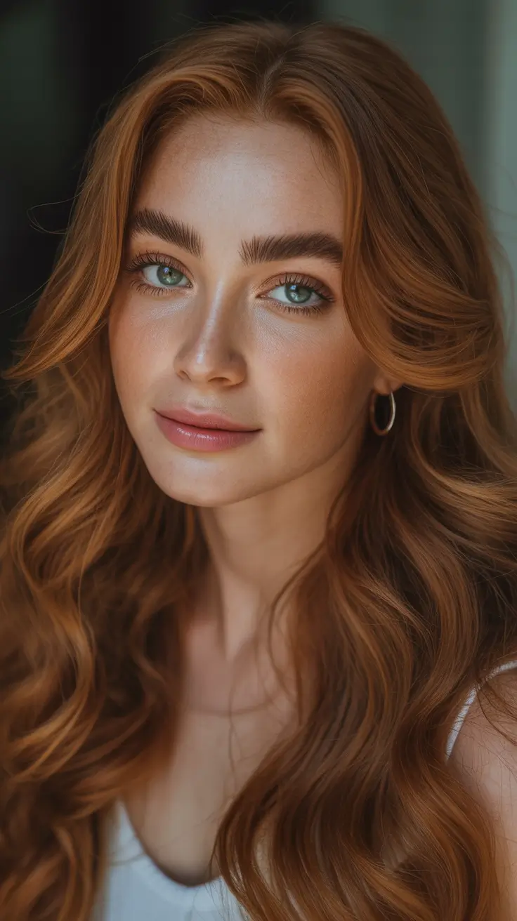 hair color for tan skin 2026 Warm Red Waves with Dimensional Shine