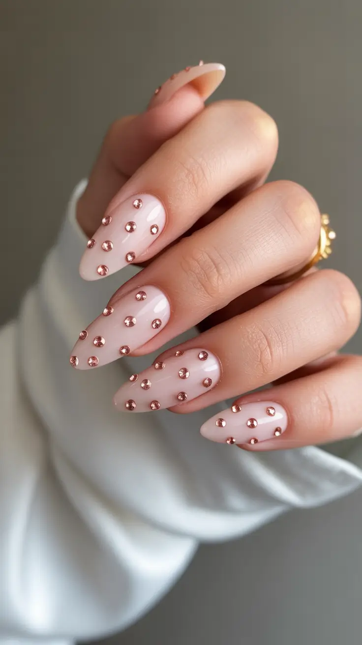 Birthday Nail Designs 2026 Nude Almond Gold Studs
