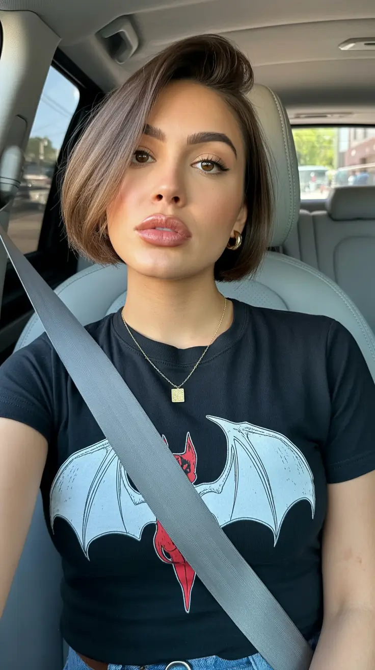 bob haircut 2026 Glossed Chestnut Angled Bob