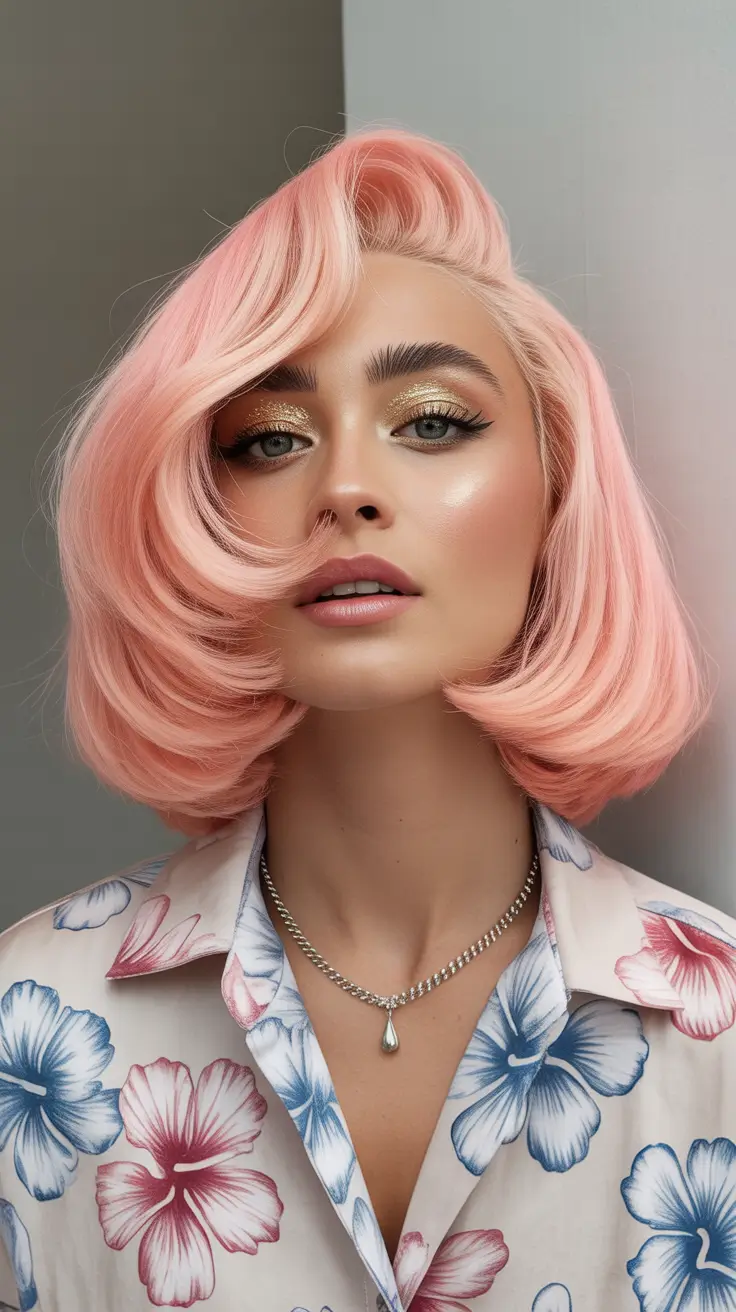 bob haircut 2026 Soft Coral Bob with Vintage Flair
