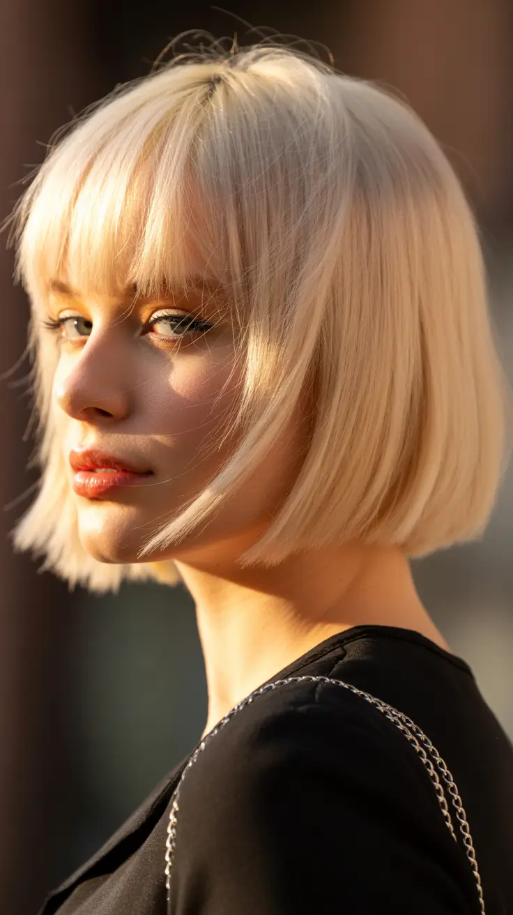 bob haircut 2026 French Blonde Bob with Bangs