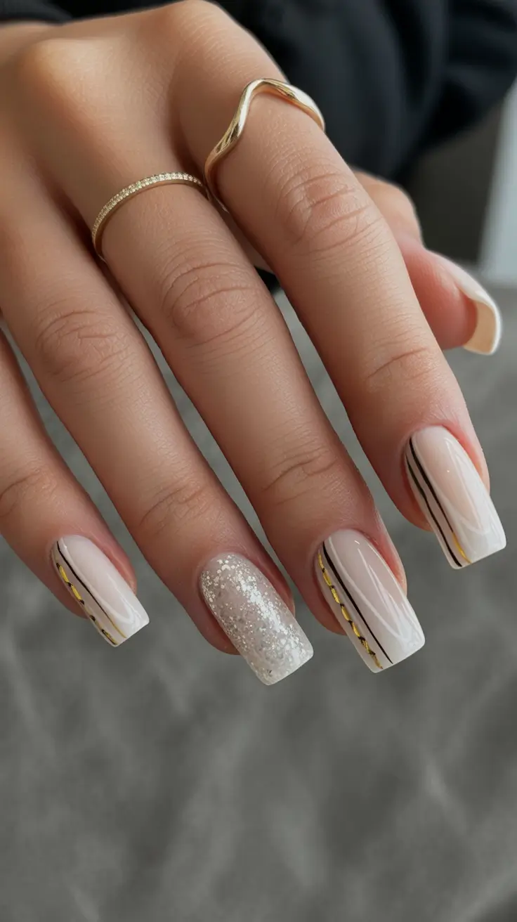 Classy Nails Aesthetic 2026 Minimal White Gold Line Art