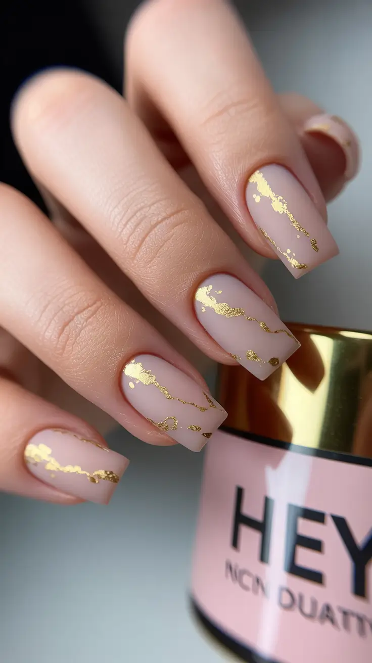 classy nails aesthetic 2026 Blush Nude Gold Foil Nails