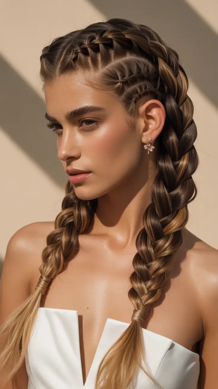 quick hairstyles 2026 Double Braids With Clean Parting