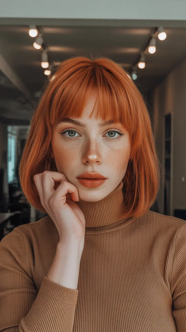 Haircut Ideas 2026 Copper Short Bob With Full Fringe