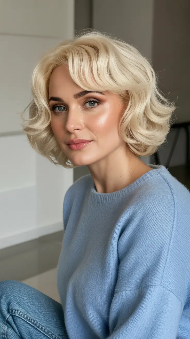 Haircut Ideas 2026 Soft Curled Blonde Bob with Retro Bounce