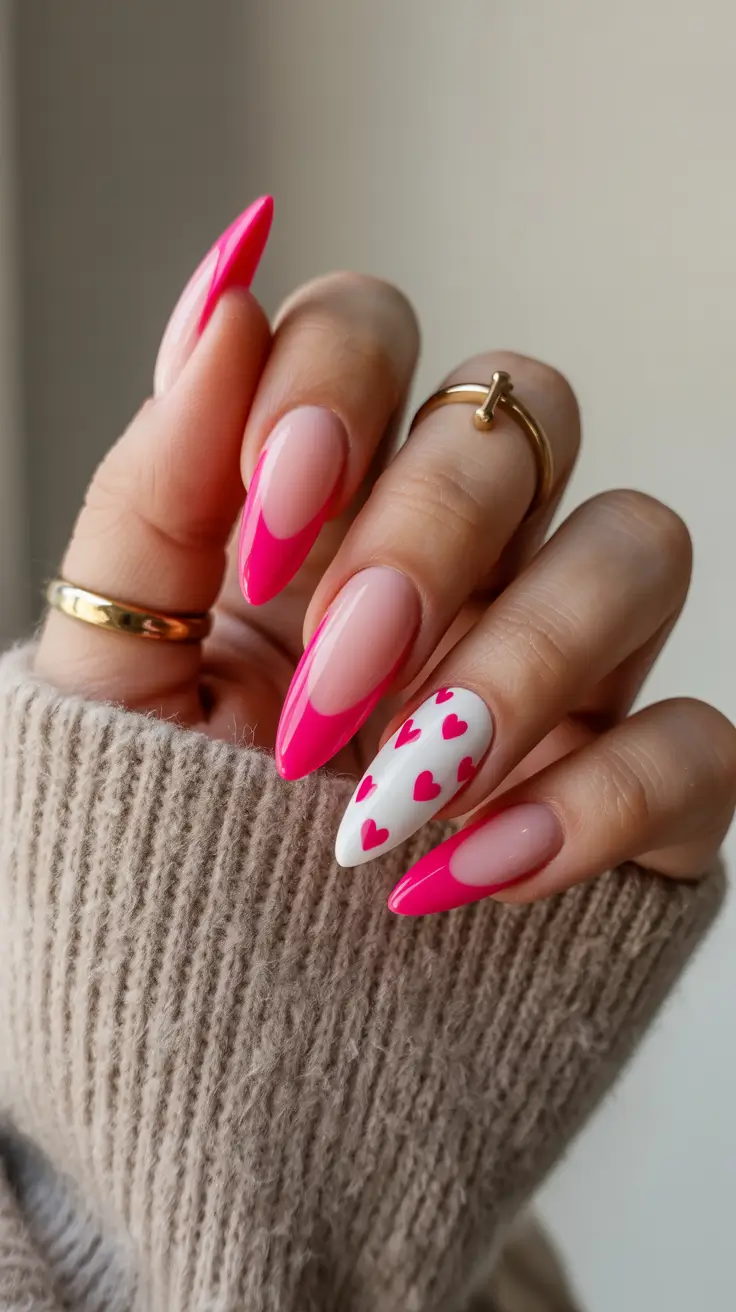 February Nails Designs 2026 Hot Pink French Tip Nails