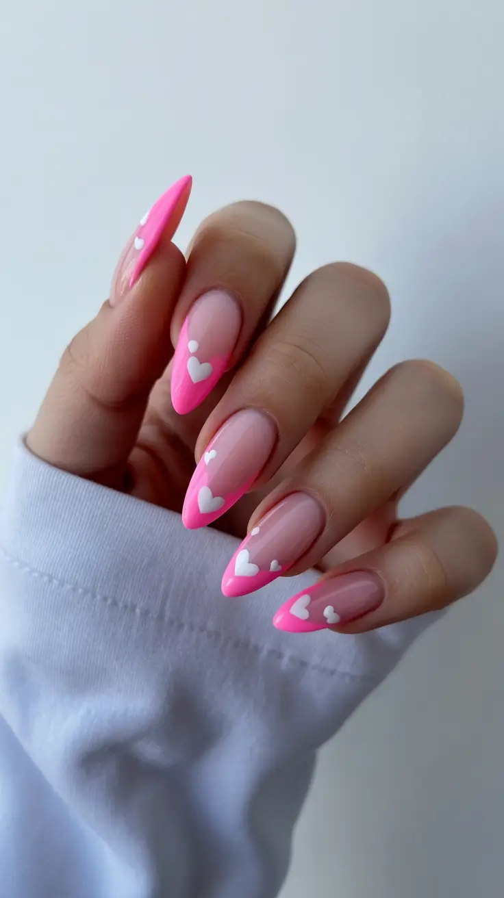 February Nails Designs 2026 Pink Heart Tip Nails