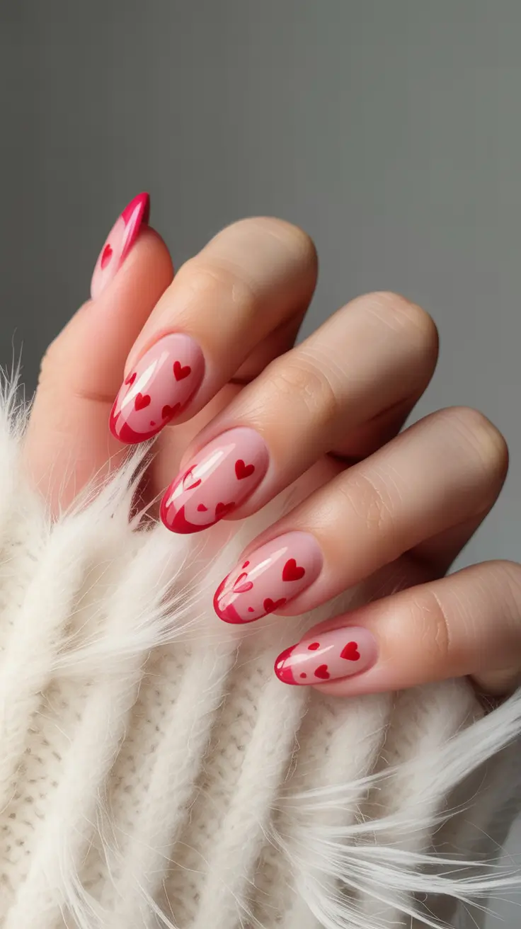 February Nails Designs 2026 Sheer Heart Nails