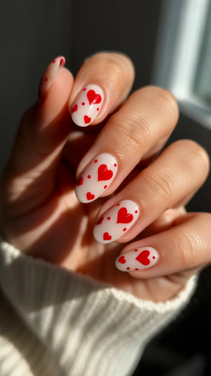 February Nails Designs 2026 White Heart Nails
