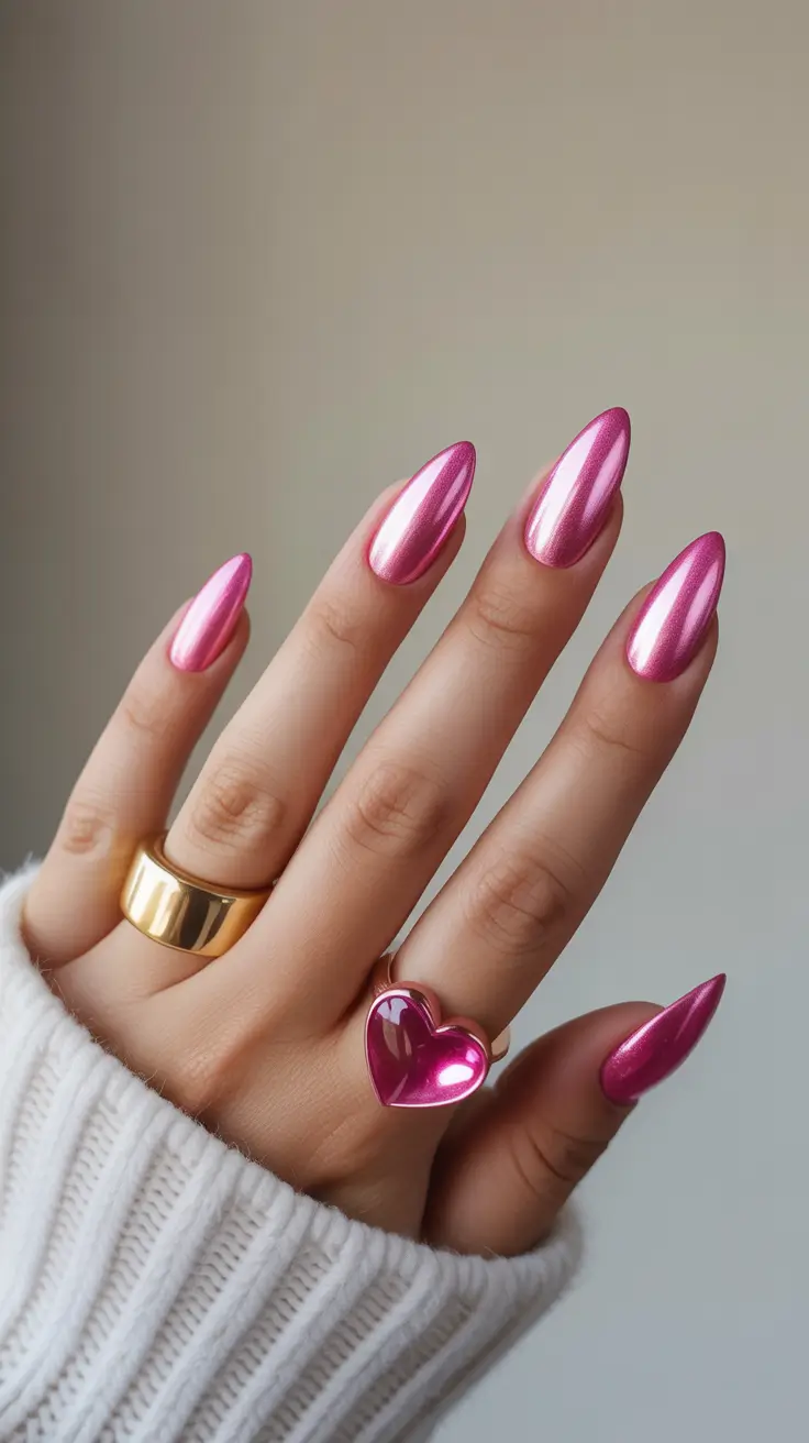 February Nails Designs 2026 Pink Chrome Nails