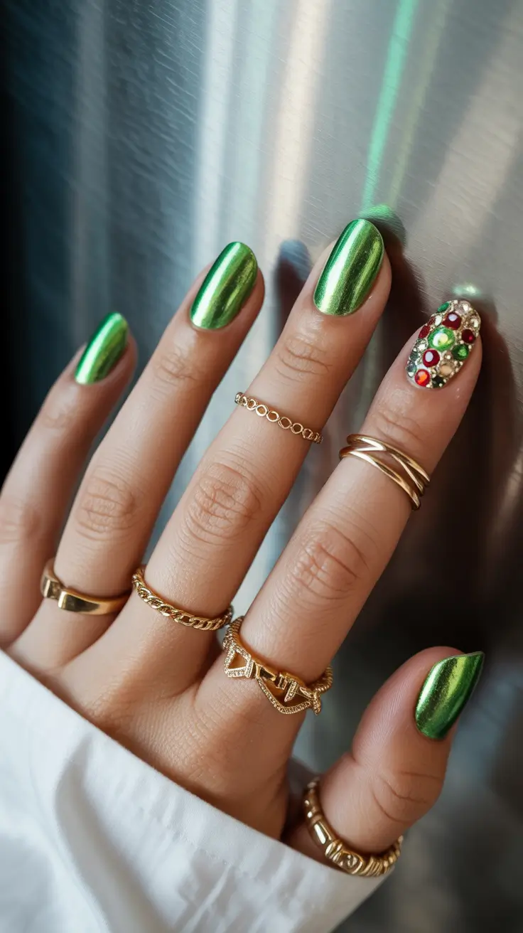 Nail Colors Ideas 2026 Emerald Mirror Glow