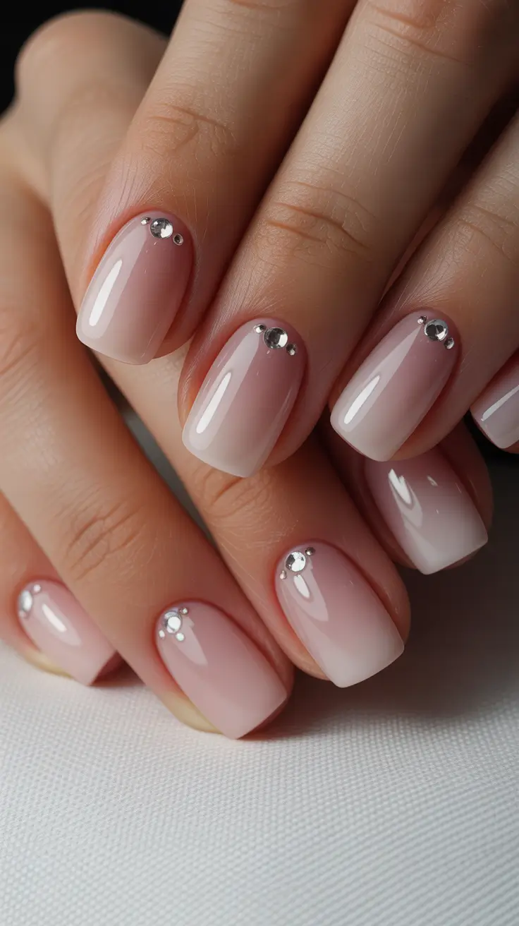 nail colors 2026 Natural Baby Boomer with Crystal Accents