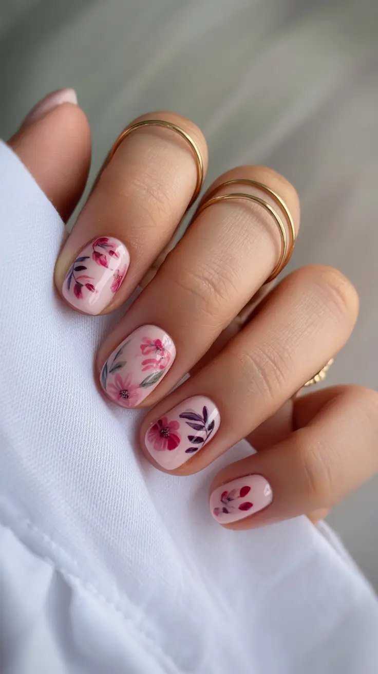 New Short Acrylic Nails 2026 Pink Floral