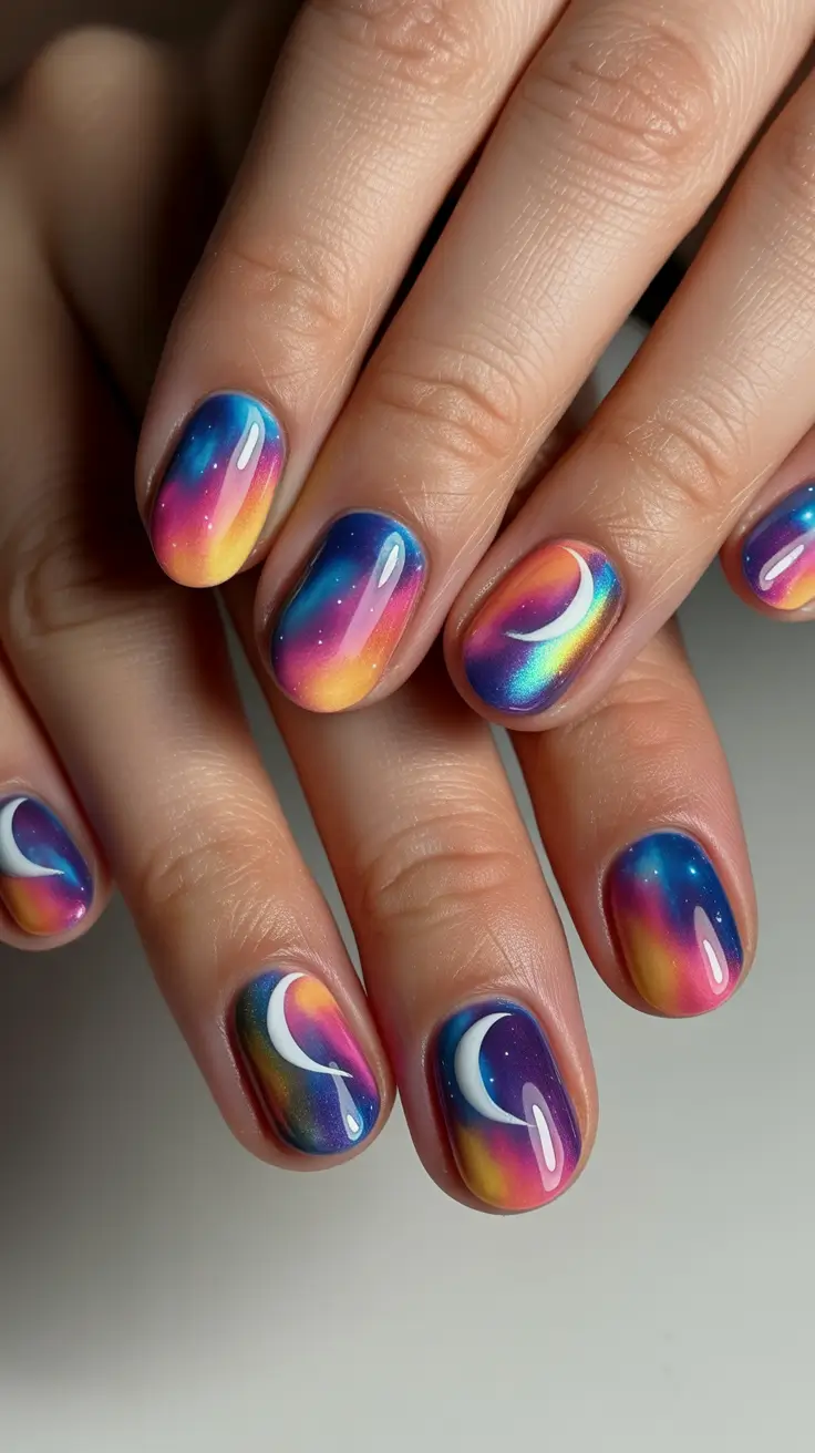 New Short Acrylic Nails 2026 Cosmic Ombre