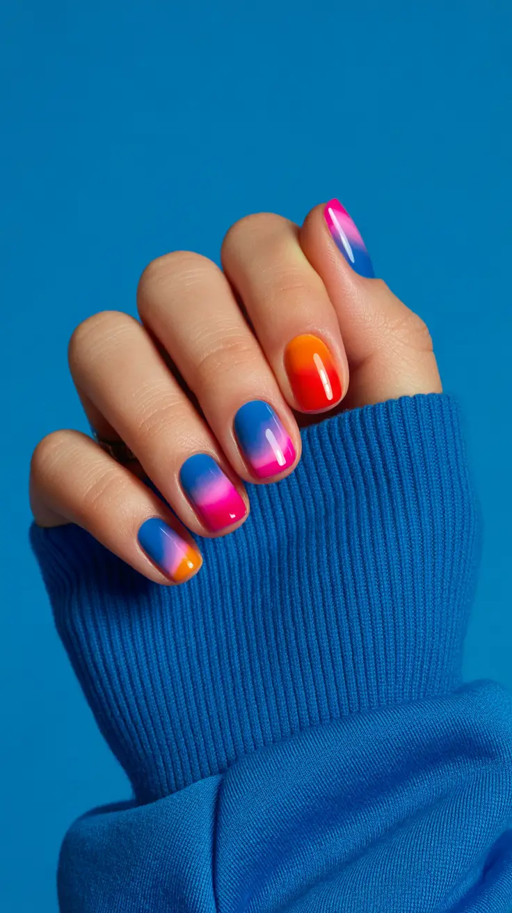 New Short Acrylic Nails 2026 Bright Ombre
