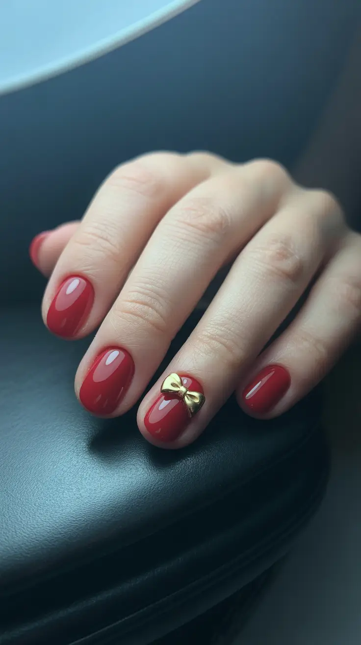New Short Acrylic Nails 2026 Red Charm Design