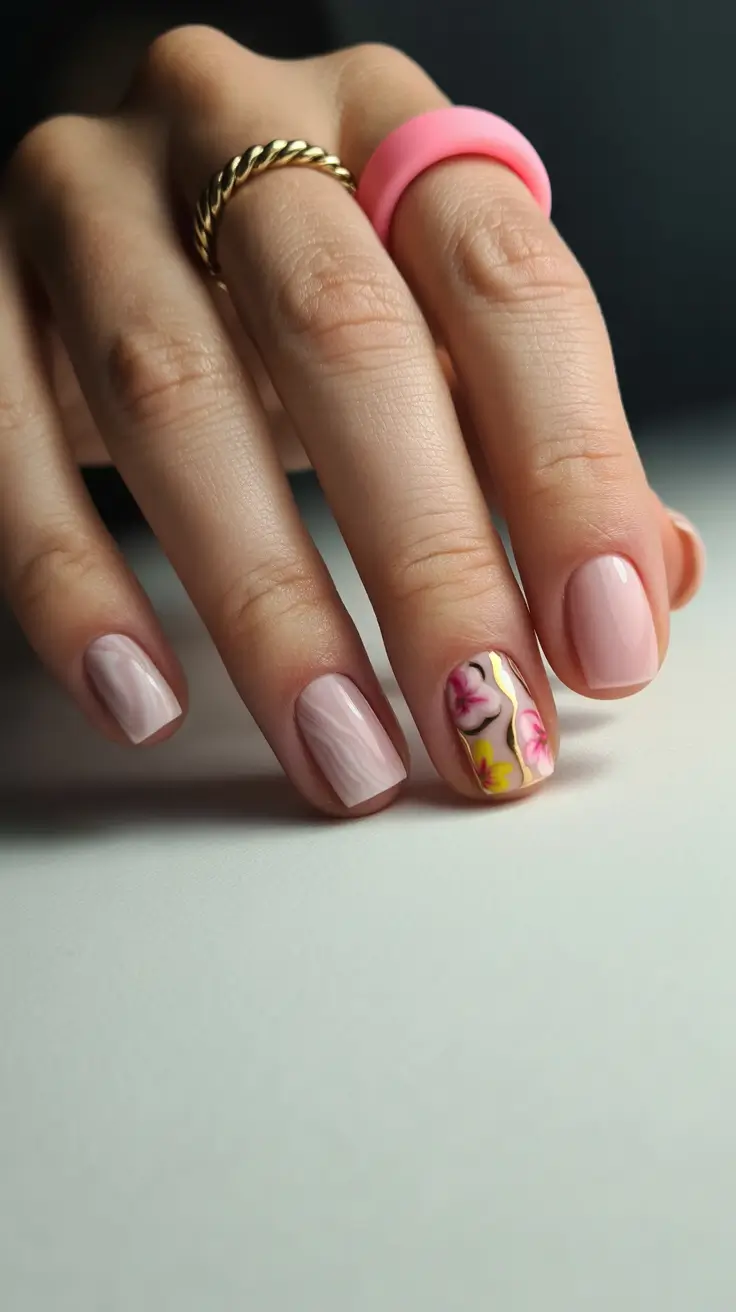 New Short Acrylic Nails 2026 Pink Accent Design