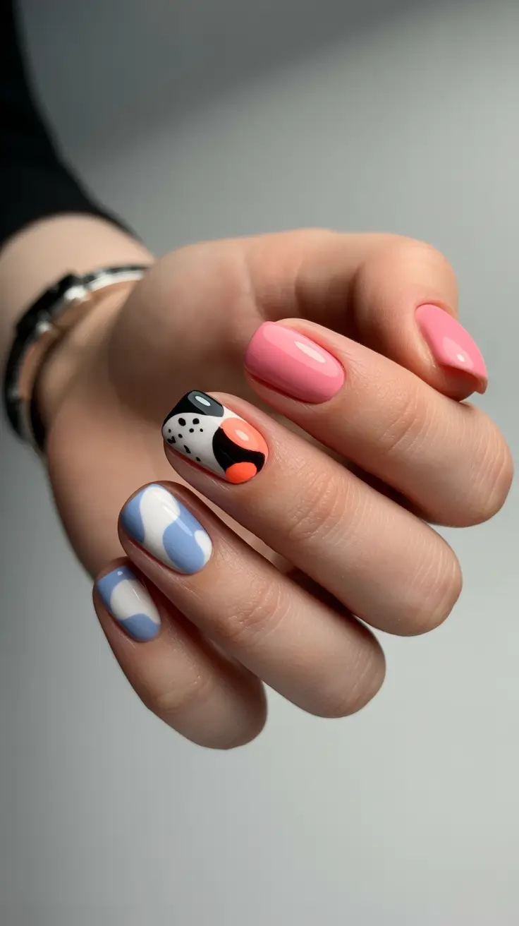 New Short Acrylic Nails 2026 Playful Color Blocking