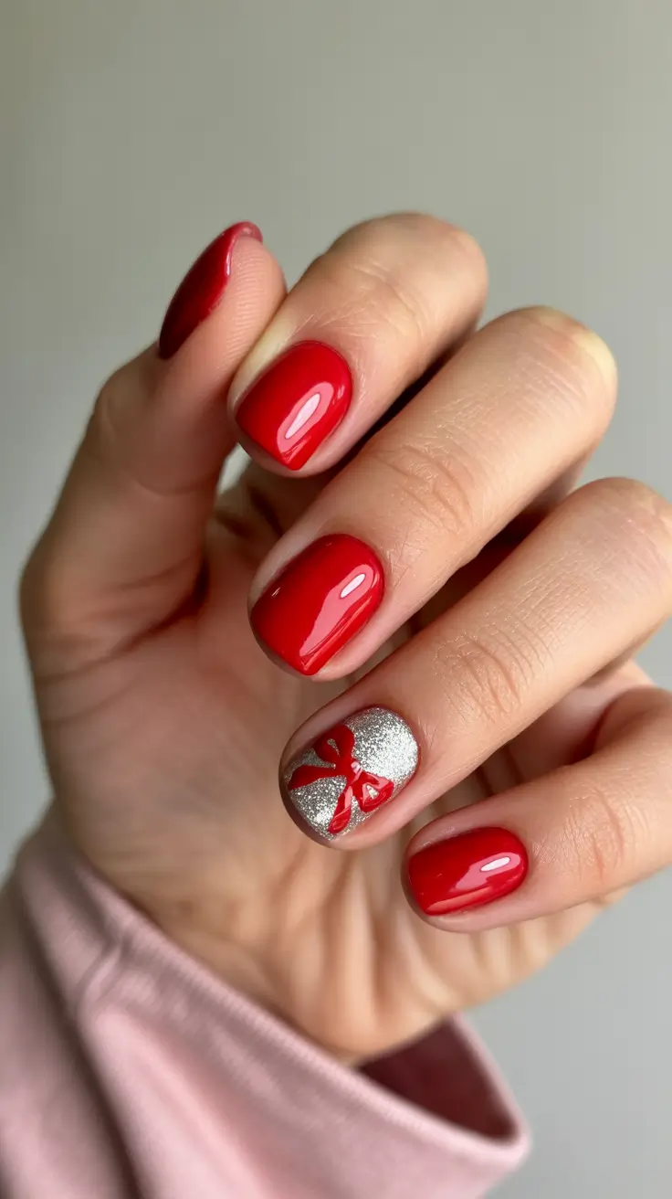 New Short Acrylic Nails 2026 Red Accent