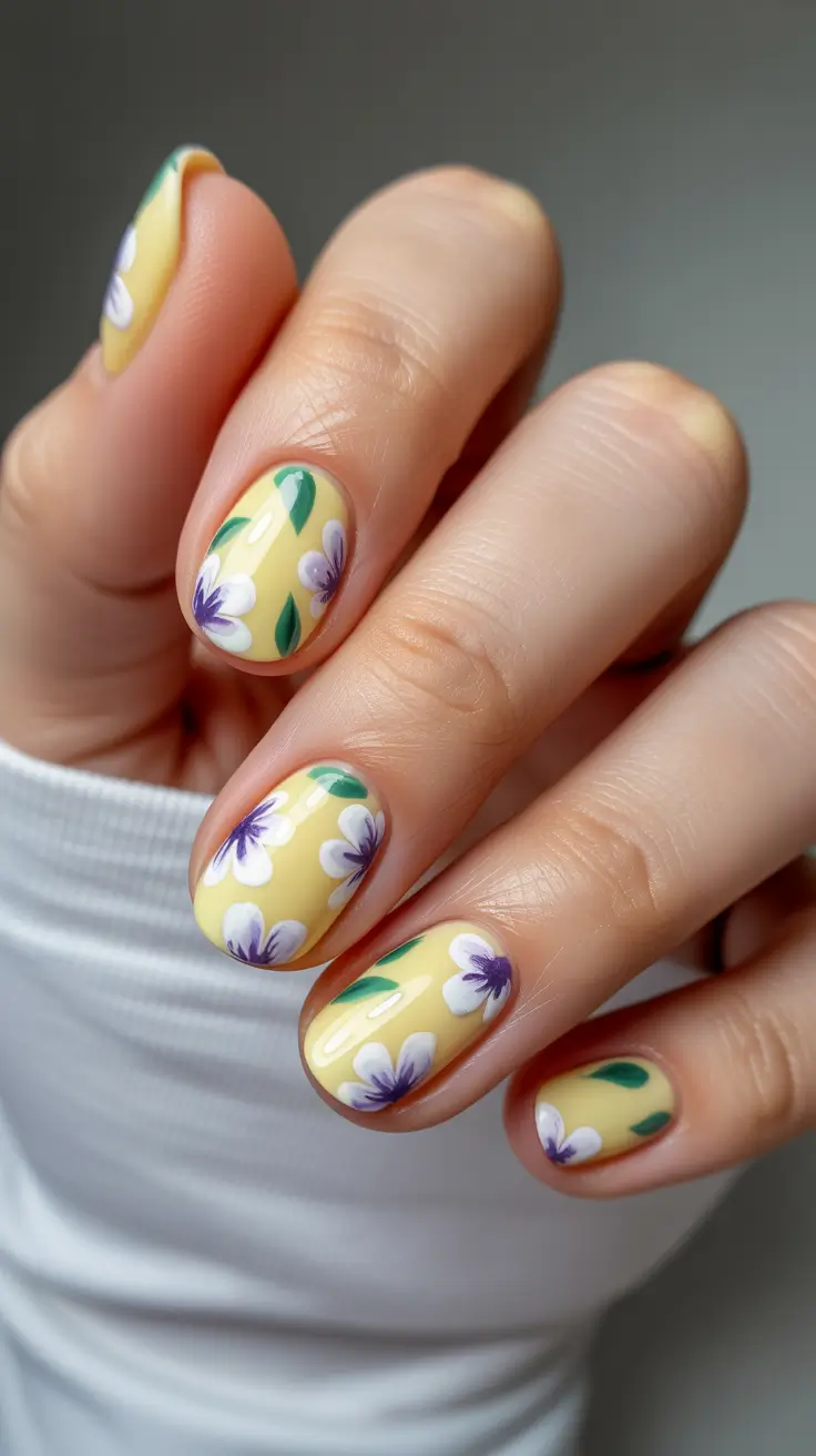 New Short Acrylic Nails 2026 Yellow Floral