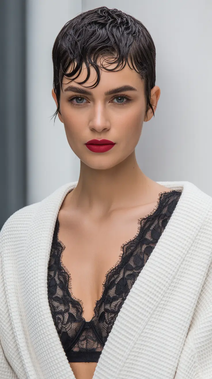 pixie hairstyles 2026 Ultra Short Wet Look Pixie