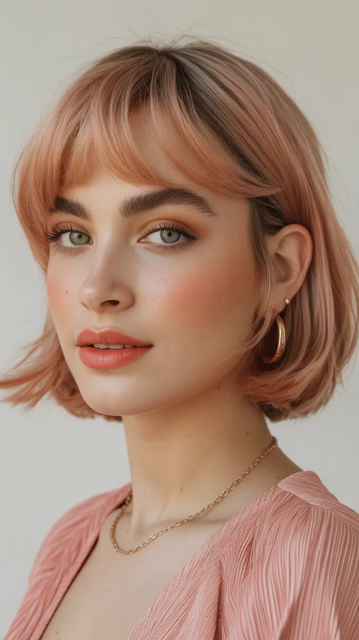 Soft Pink Bob with Baby Bangs for Women 2026