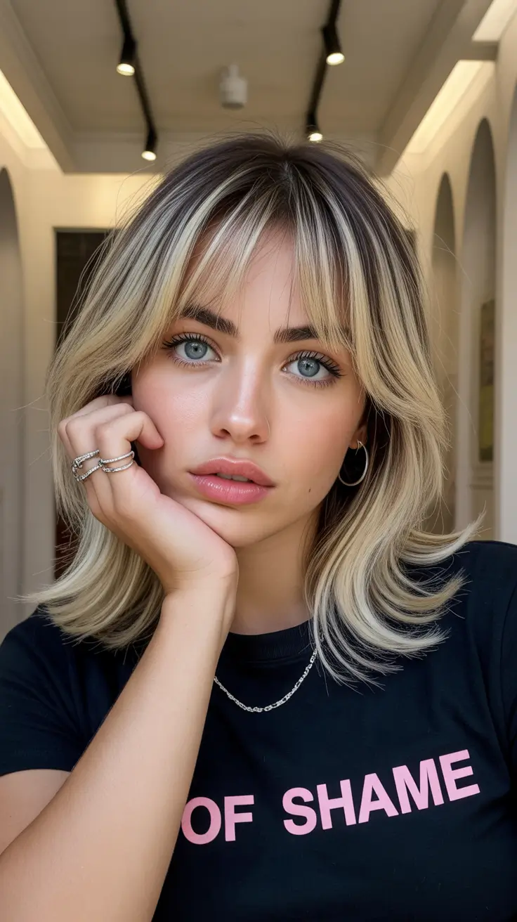 haircut 2026 Textured Shag with Blonde Highlights