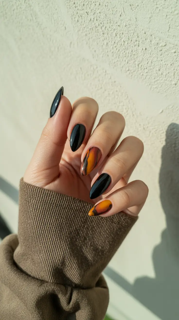 Almond Nails Fresh Ideas 2026 Black and Brown Almond Nails