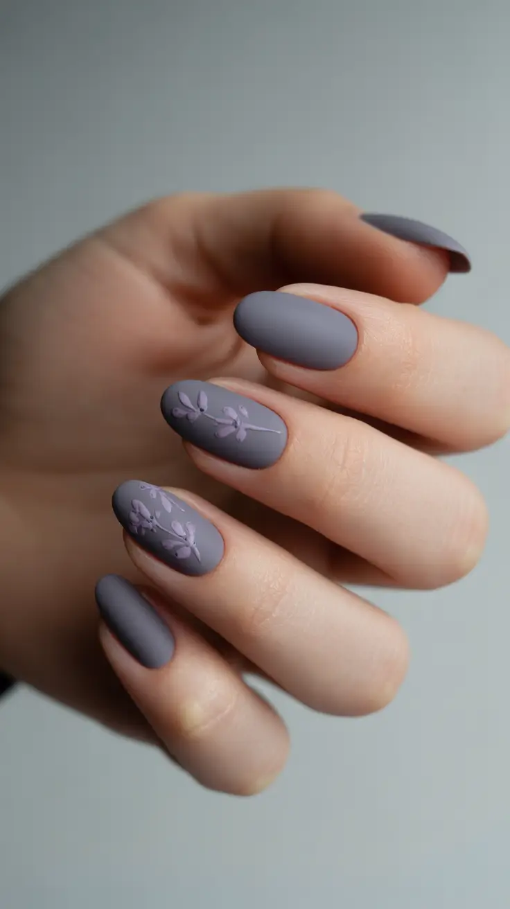 Almond Nails Fresh Ideas 2026 Grey Botanical Almond Nails