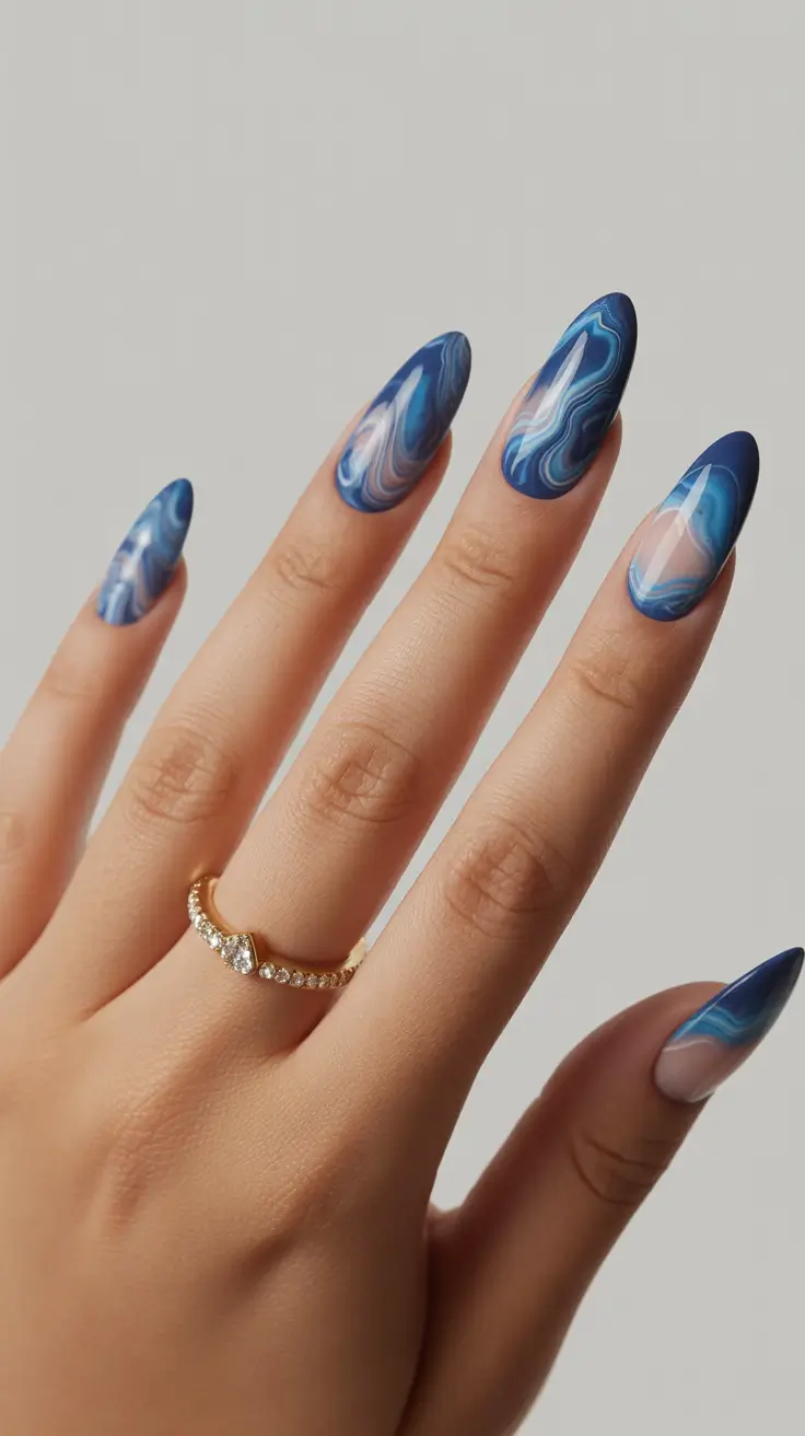 Almond Nails Fresh Ideas 2026 Blue Abstract
