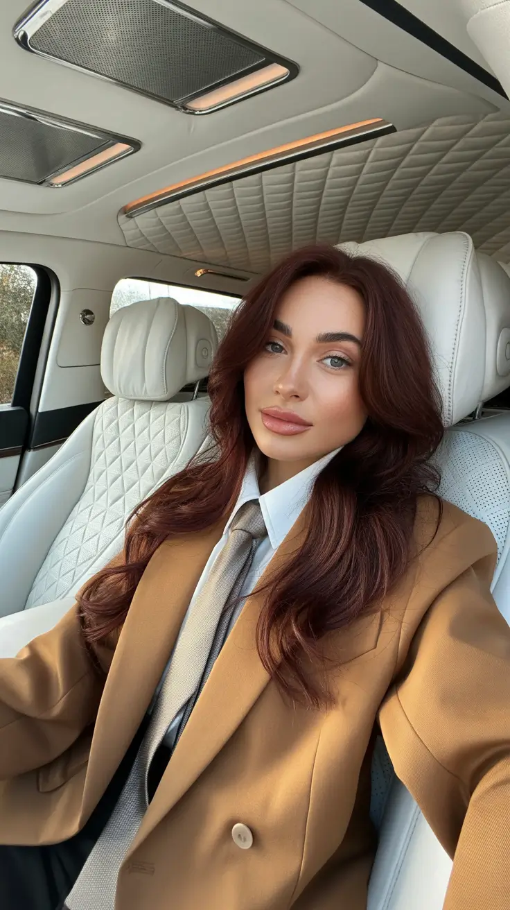 auburn hair color 2026 Dark Cherry Chocolate Elegance