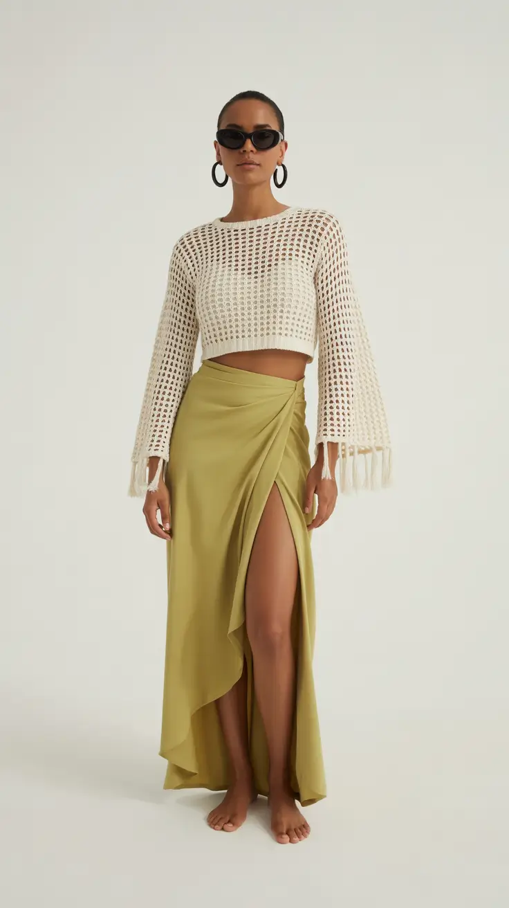 vacation outfits 2026 Mesh Texture and Olive Draping