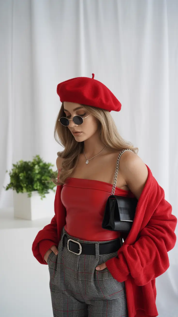 brunch outfits 2026 Parisian Pop in Red