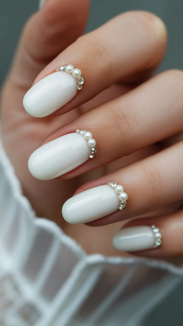 Best Gel Nails 2026 Milky White Gel Nails With Pearl Details
