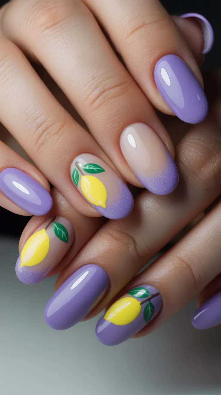 Best Gel Nails 2026 Lavender Gel Nails With Lemon Art