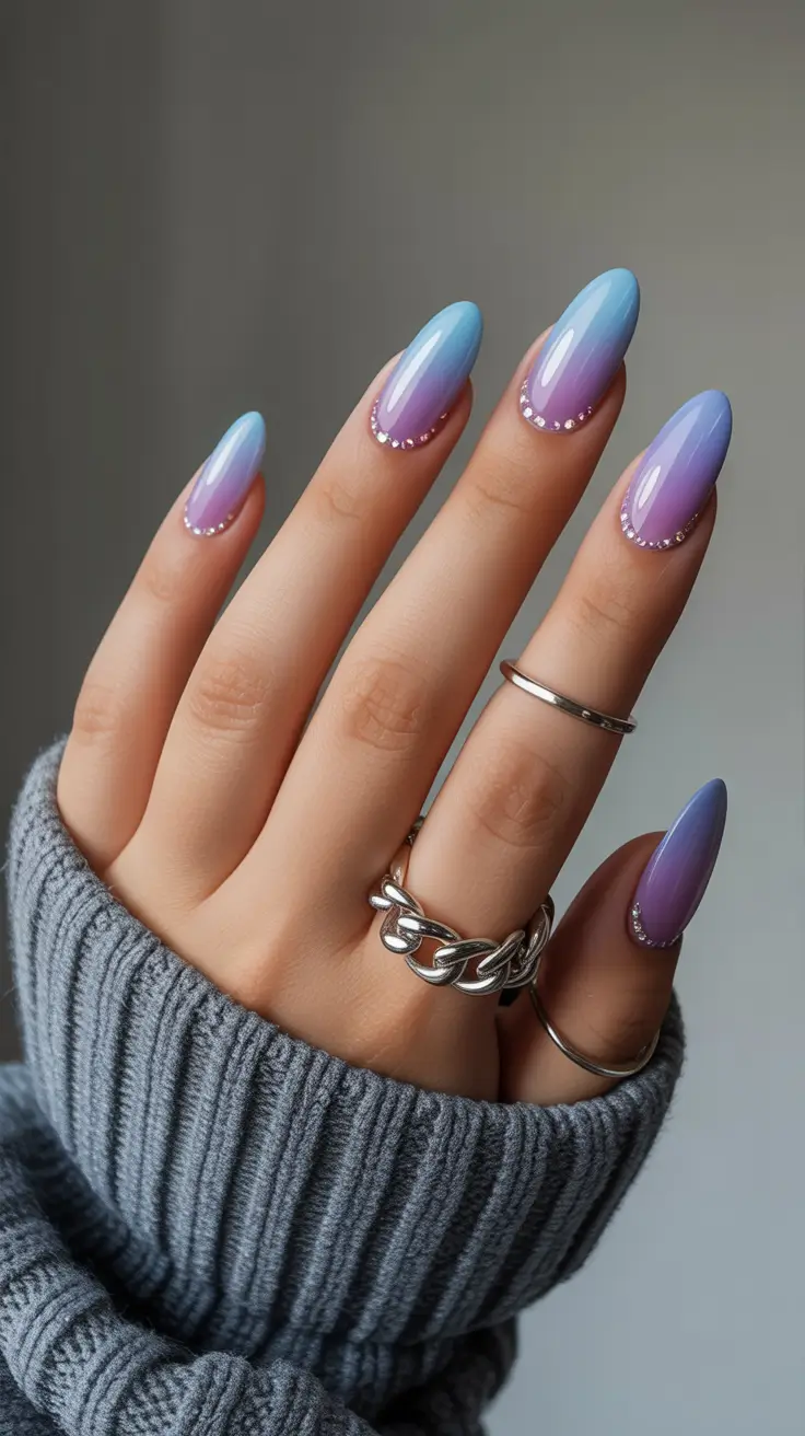 Best Gel Nails 2026 Soft Ombre Gel Nails With Crystal Cuticles