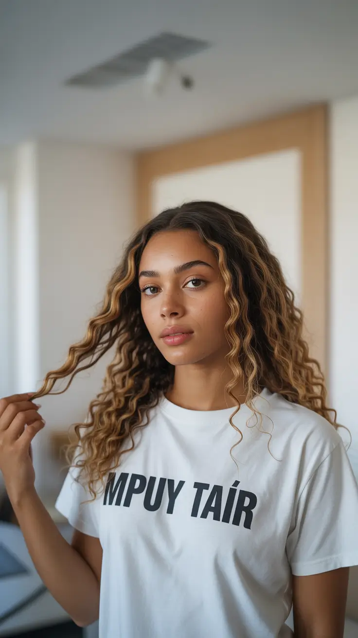 hair color for dark skin 2026 Golden Caramel Curls Glow