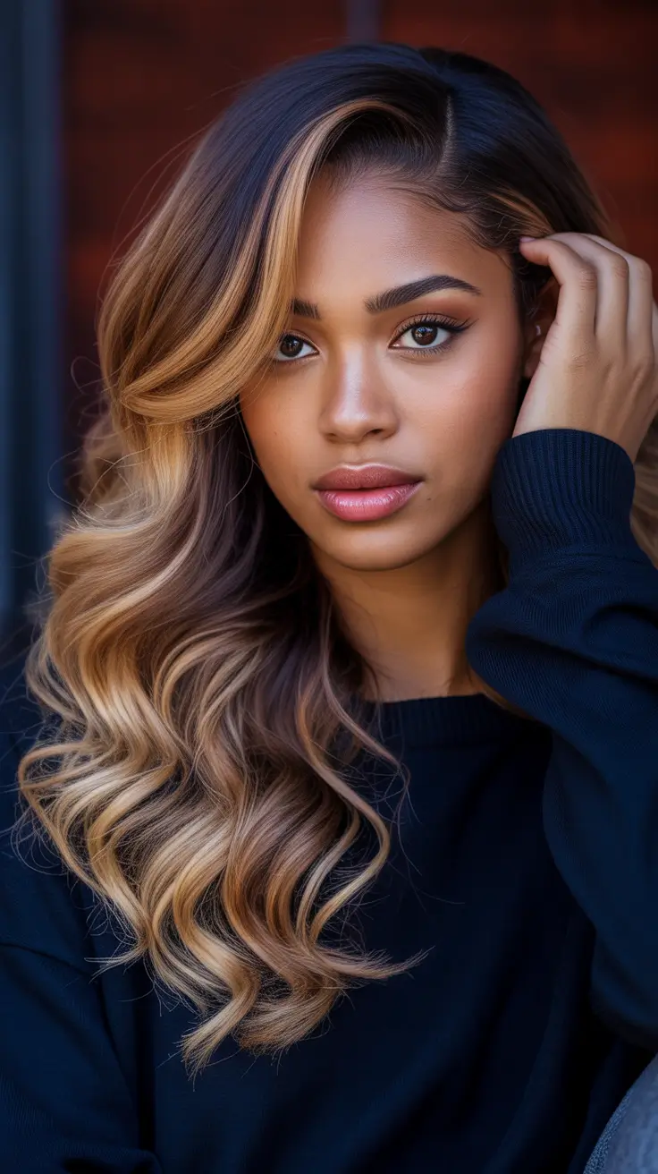 hair color for dark skin 2026 Bronzed Ombre Flow