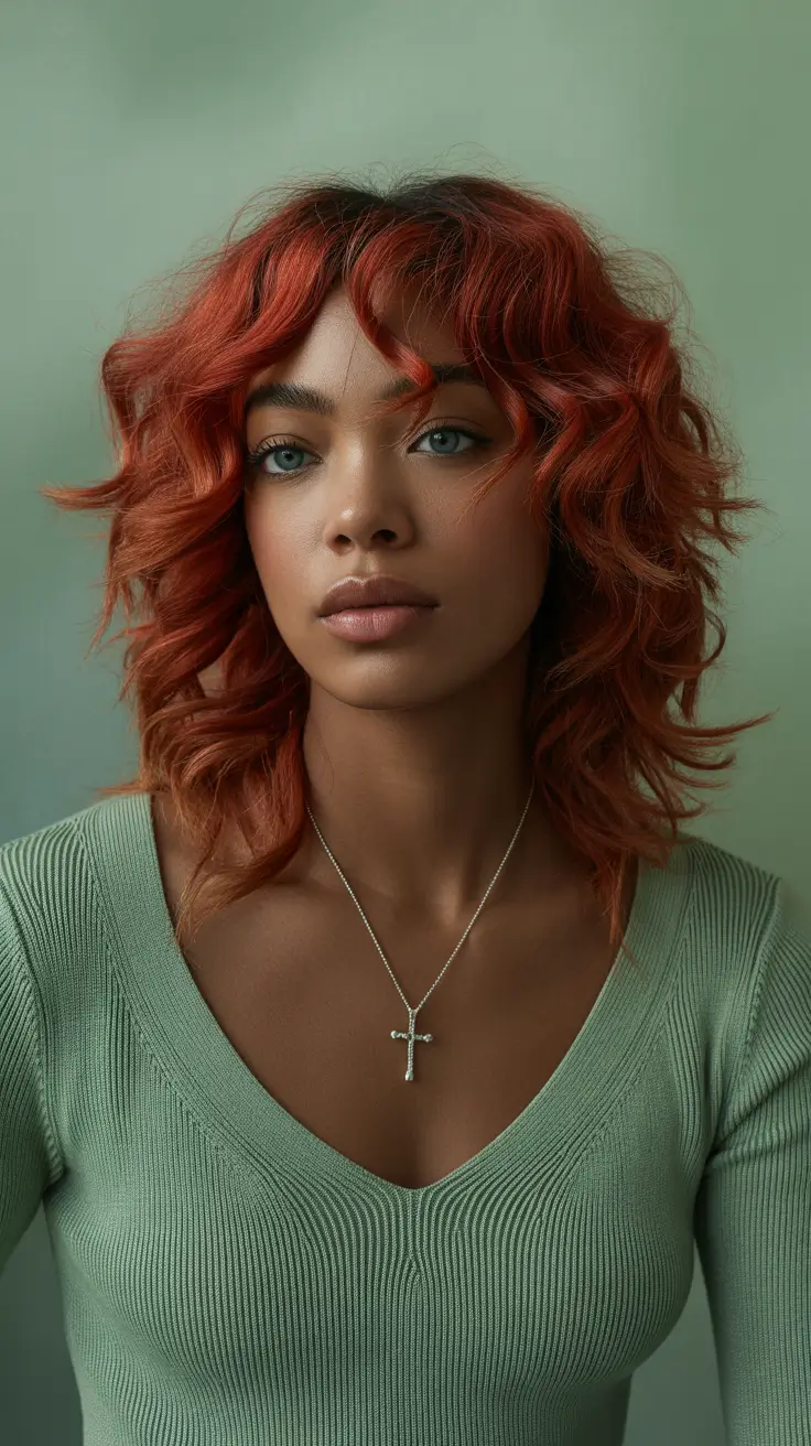 hair color for dark skin 2026 Copper Shag Energy with Soft Waves