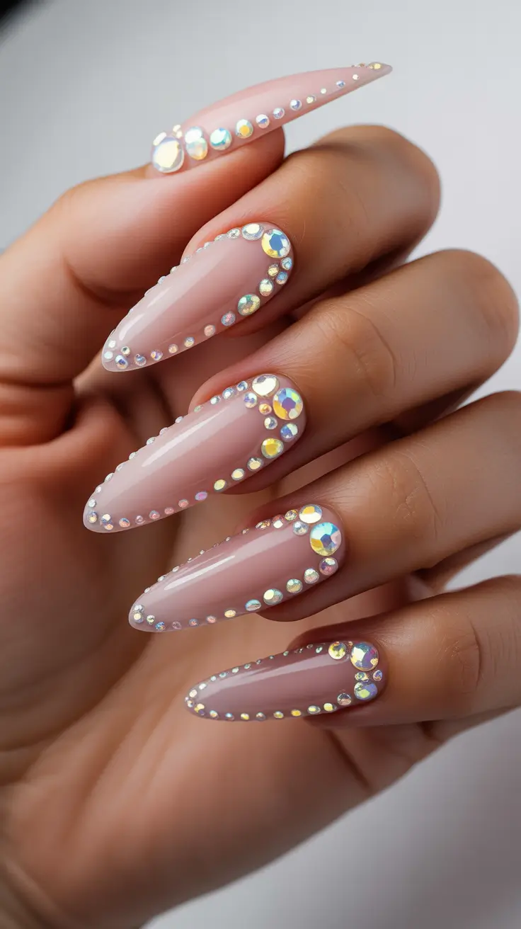 Best Nail Designs 2026 Nude Crystal Nails