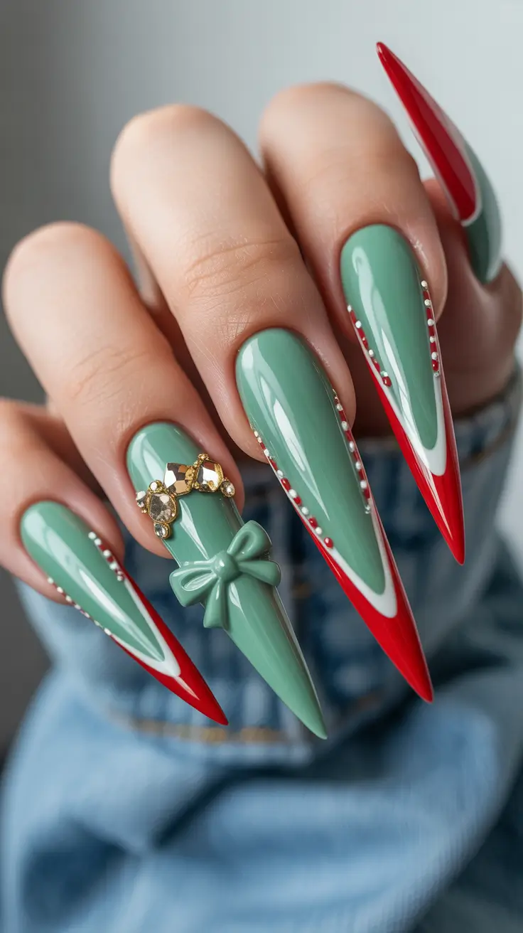 Best Nail Designs 2026 Green Red Long Nails