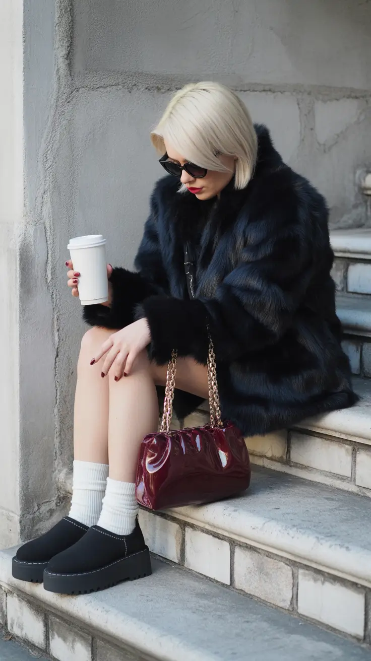 ugg outfits 2026 Dark Luxe: Bold Textures and Winter Edge