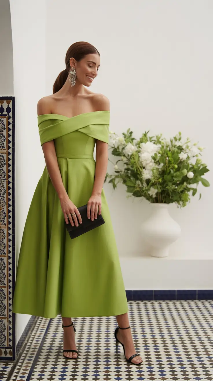 wedding guest outfits 2026 Fresh Modern Romance in Green