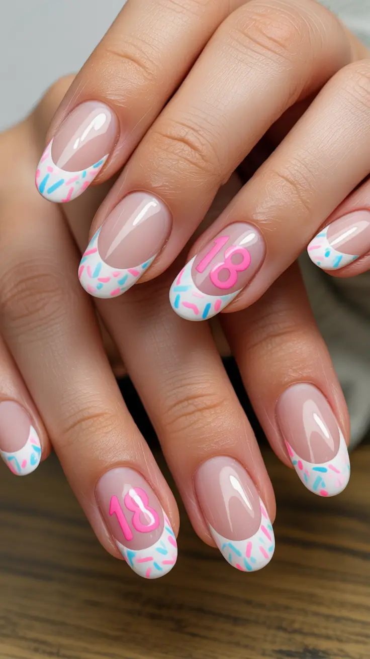 Birthday Nail Designs 2026 Sweet 18 Sprinkle French Tips
