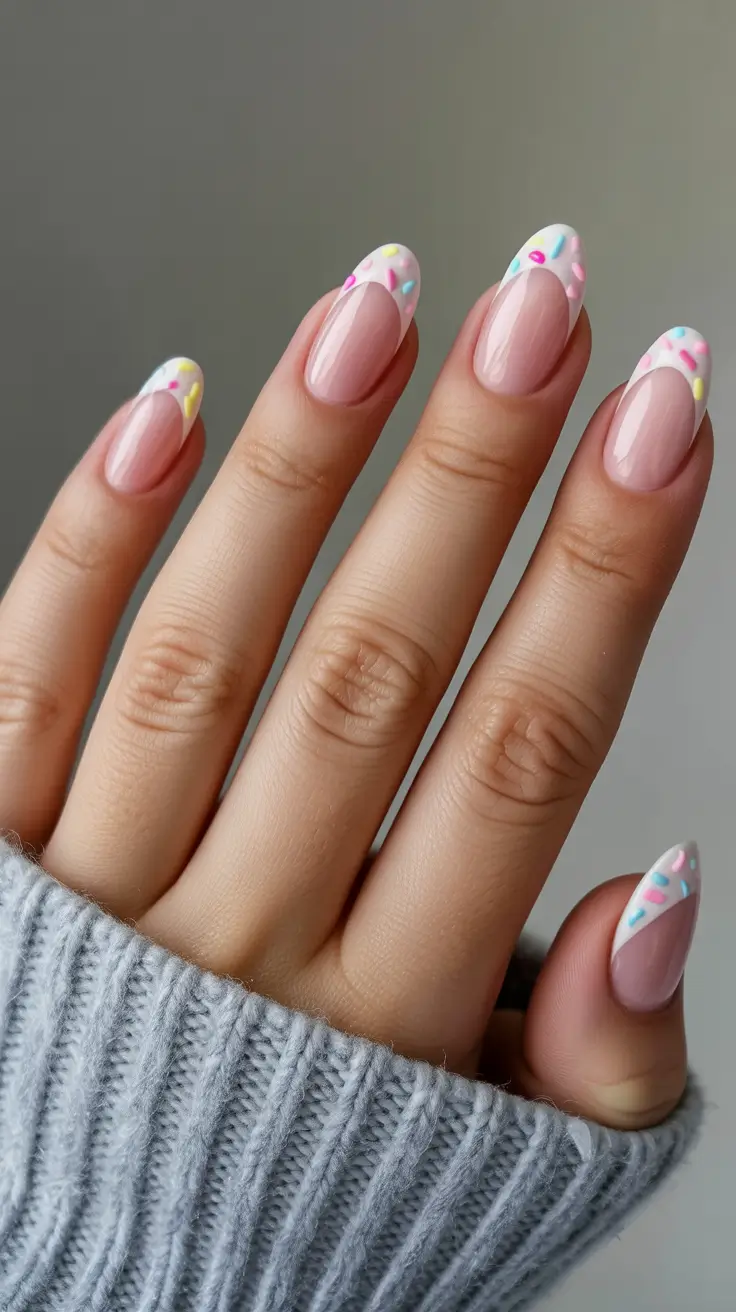 Birthday Nail Designs 2026 Confetti French Tips
