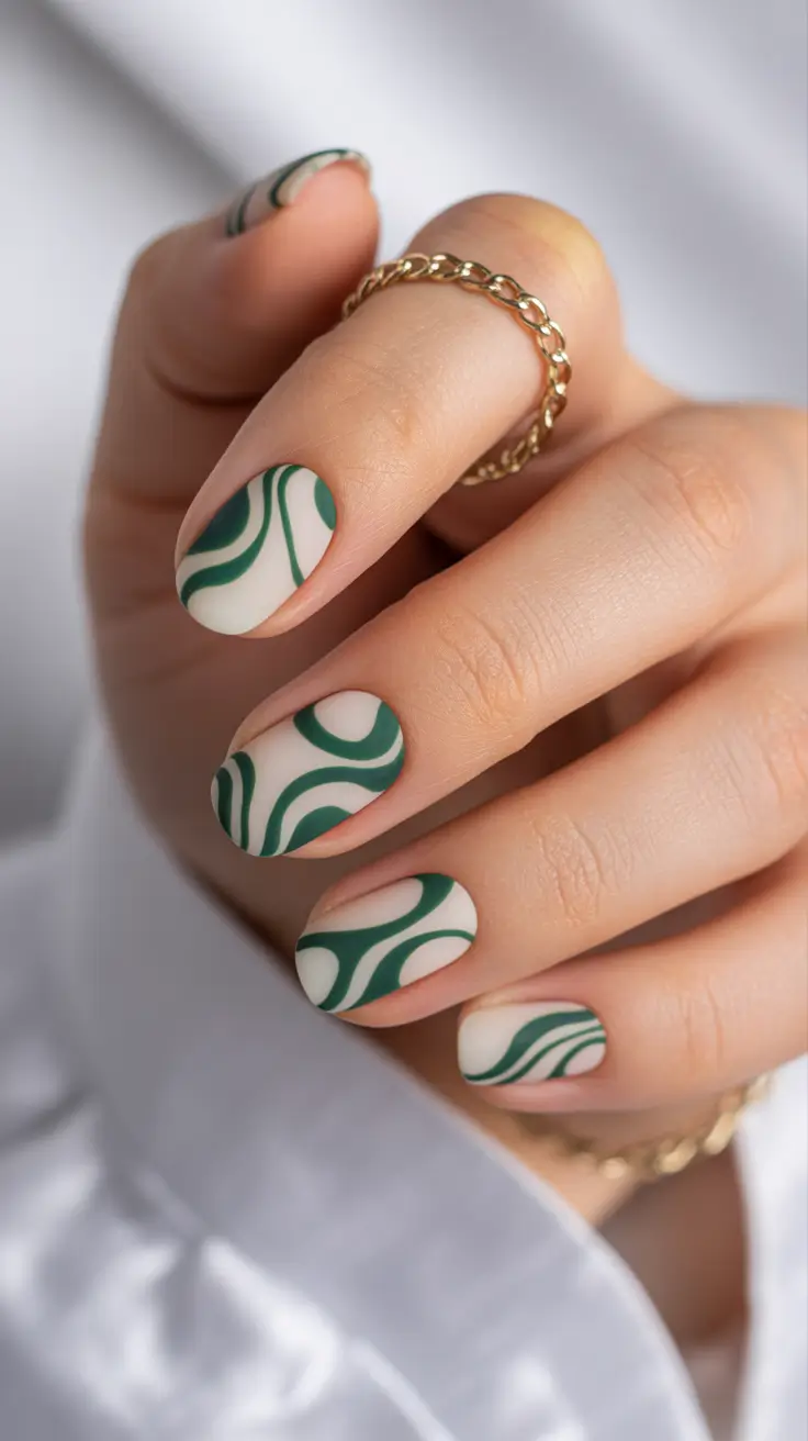 birthday nails 2026 Graphic Green Waves for a Modern Birthday Mood