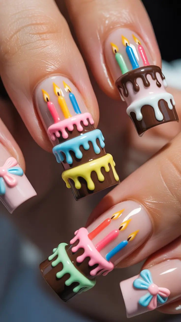 Birthday Nail Designs 2026 3D Birthday Cake Nails